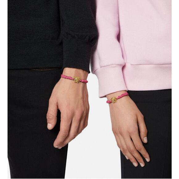 NIB Versace Medusa Head Gold Tone Pink Cord Adjustable Bracelet - Picture 2 of 6